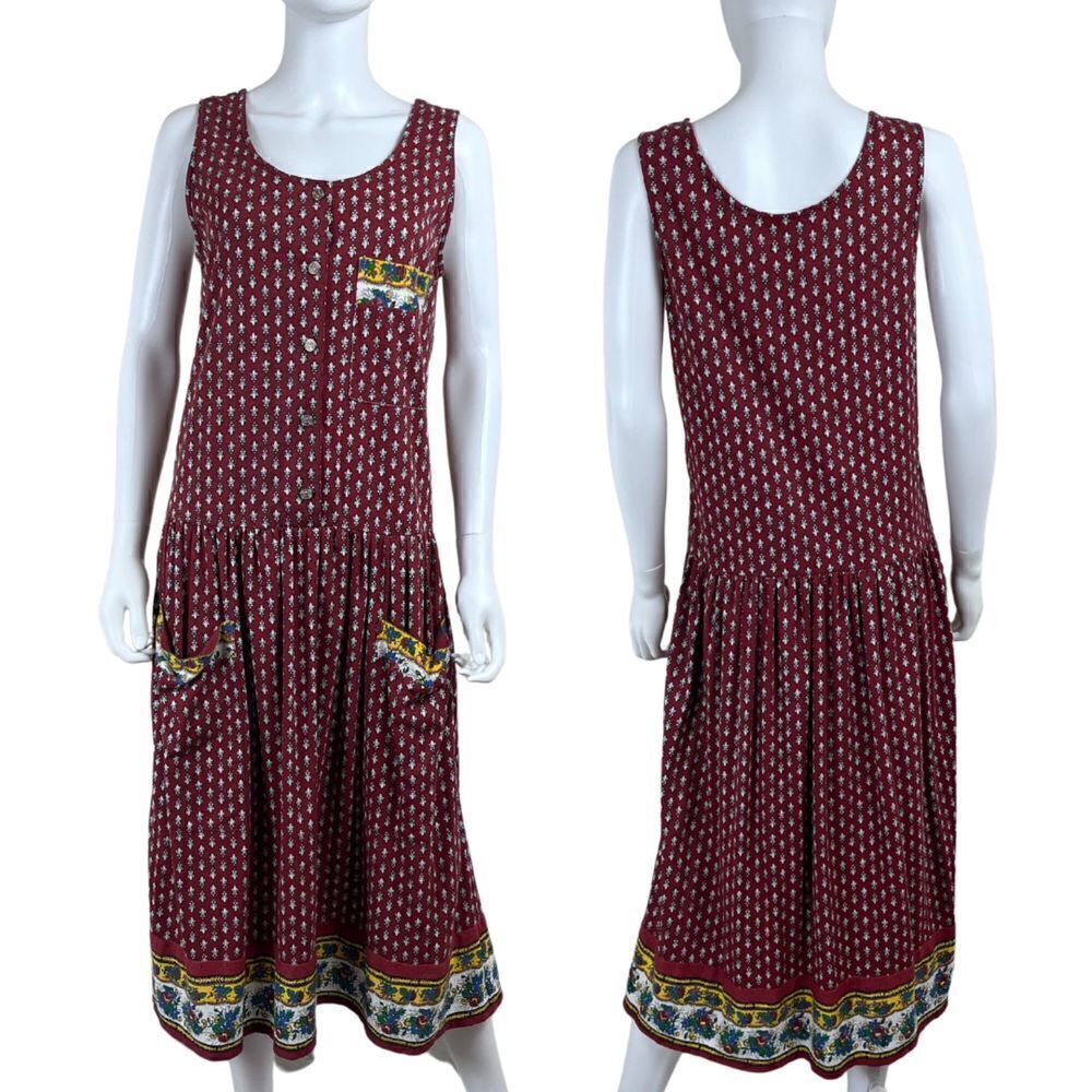 Vintage Dennis Goldsmith Women Size S Cotton Midi Dress Southwestern Boho Floral